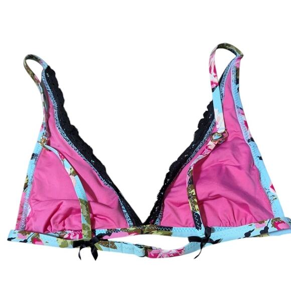 Betsey Johnson Gypsy Rose Bikini Top Vintage Y2K Turquoise Black Women M - Picture 5 of 9